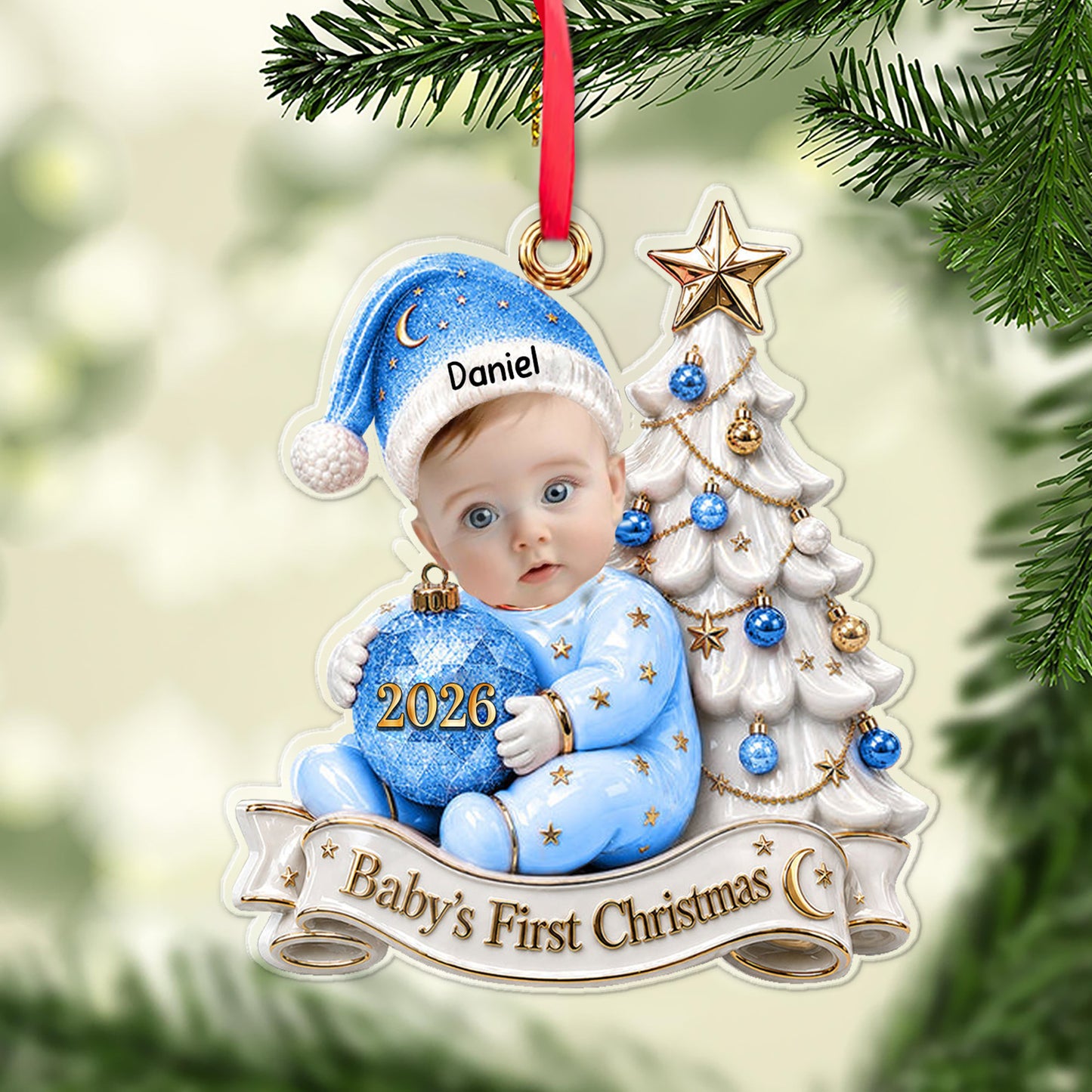Custom Photo Baby’s First Christmas Acrylic Ornament, Personalized Newborn Gift For Family, Christmas Tree Decor 685942