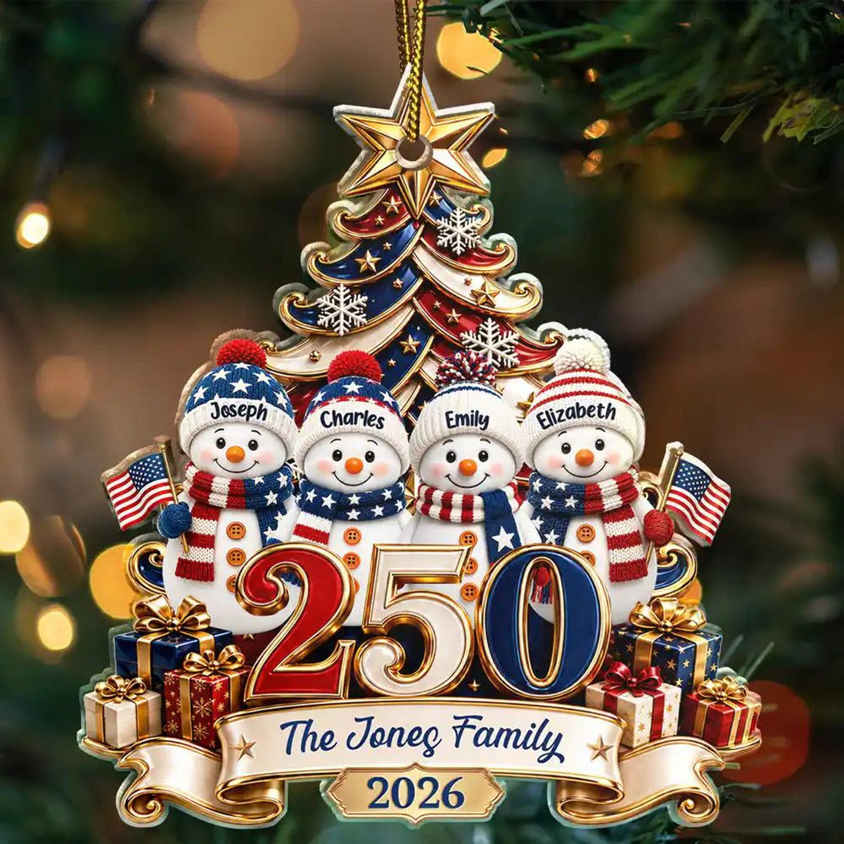 Personalized USA 250th Anniversary Acrylic Ornament, Patriotic Christmas Ornament, Holiday Gift For Family 686335 WFD