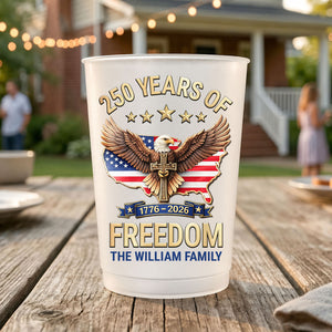 Personalized USA 250 Years Of Freedom Frosted Cups, 1776–2026 Eagle Party Cups, Custom Family Name Cups 684886