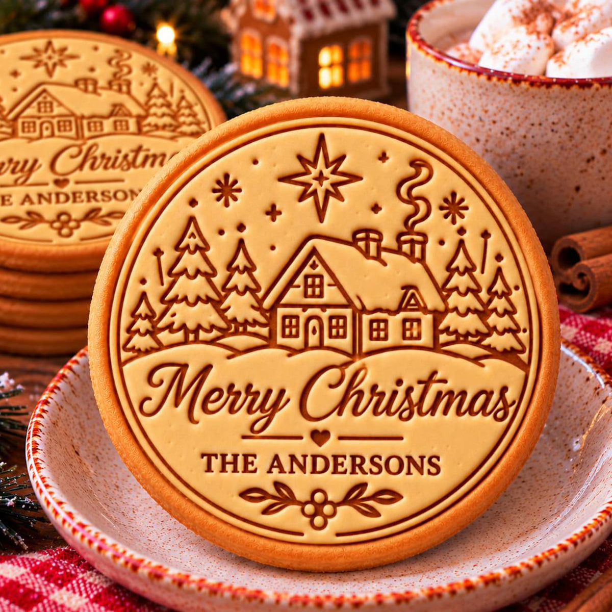 Personalized Merry Christmas Cookie Stamp & Cutter, Custom Family Name Holiday Gift 686921 WFD