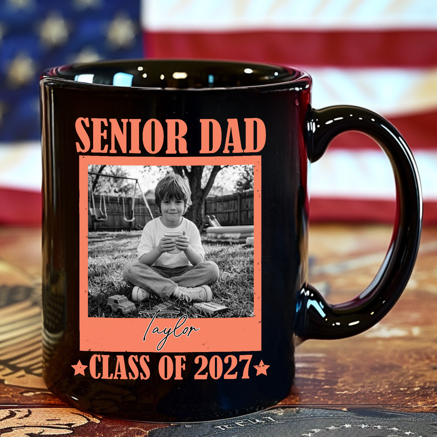 Personalized Senior Dad Mom 2027 Black Mug, Custom Photo Class Of 2027 Coffee Mug, Graduation Gift For Family 685374