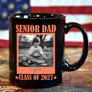 Personalized Senior Dad Mom 2027 Black Mug, Custom Photo Class Of 2027 Coffee Mug, Graduation Gift For Family 685374