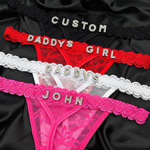 Custom Rhinestone Lace Thong, Sexy Bridal & Bachelorette Lingerie Gift 686850 WFD