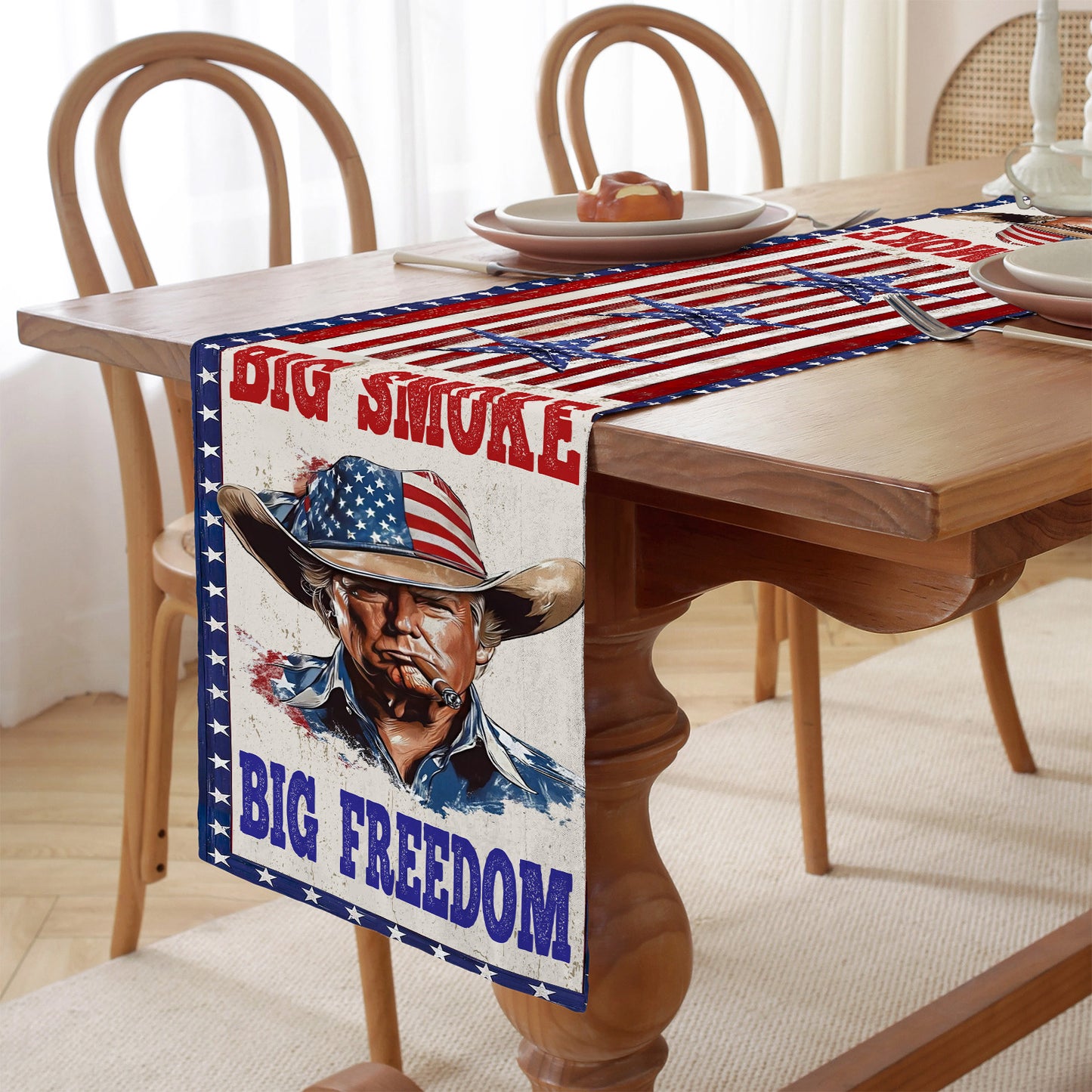 Big Smoke Big Freedom Trump Table Runner | Retro Western USA | Trump 4th Of July Table Runner For Kitchen 682352 - GOP