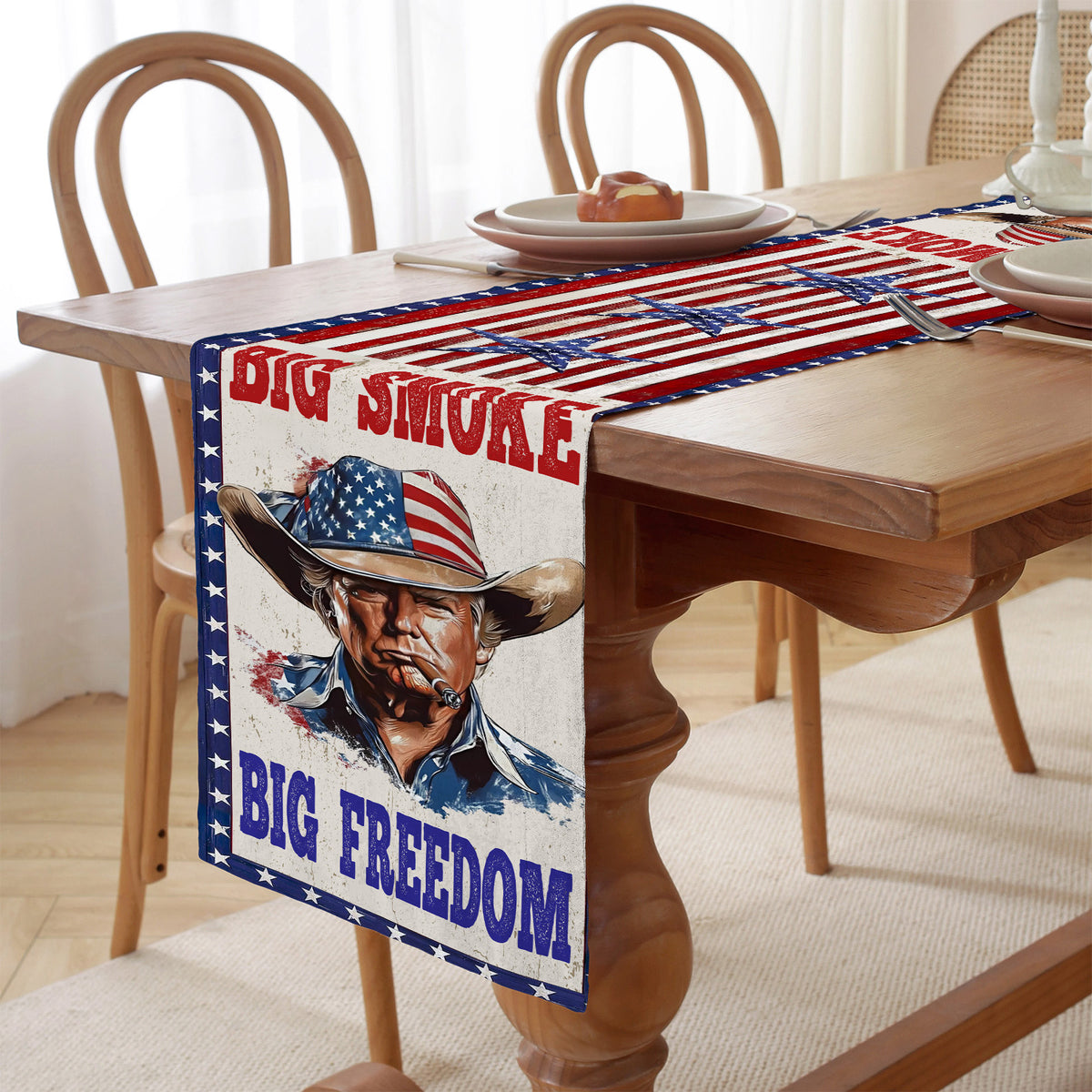 Big Smoke Big Freedom Trump Table Runner | Retro Western USA | Trump 4th Of July Table Runner For Kitchen 682352 - GOP