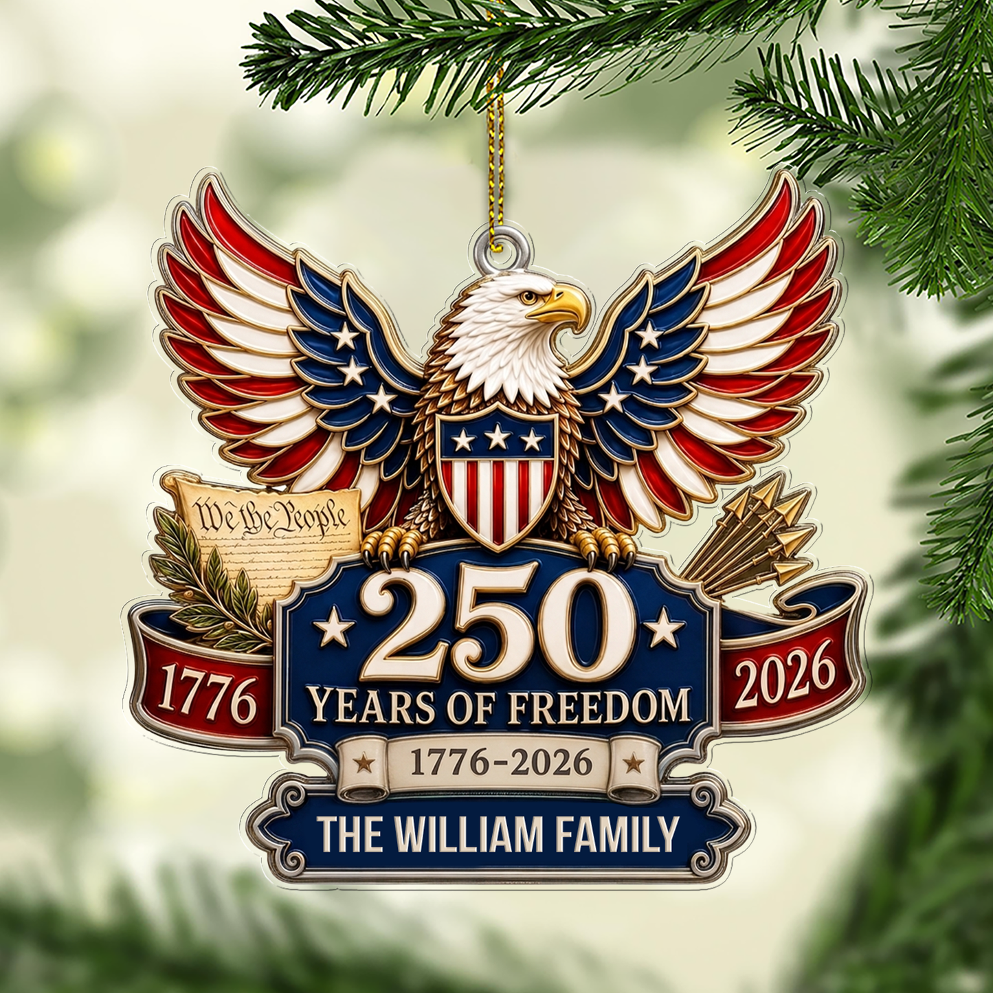 Personalized USA 250 Years Of Freedom Acrylic Ornament, 1776–2026 Bald Eagle Patriotic Christmas Ornament 685831
