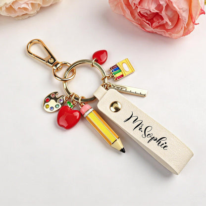 Personalized Teacher Keychain, Custom Name Leather Keychain, Teacher Appreciation Gift 685704 WFD