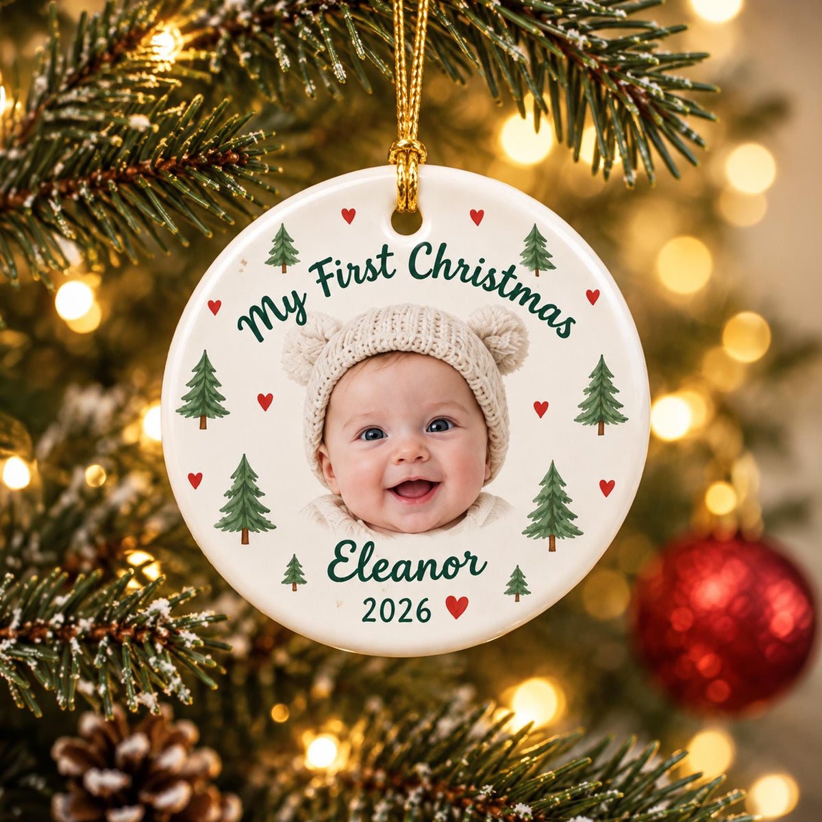 Custom Photo First Christmas Ceramic Ornament, Personalized Christmas Keepsake Gift For Family 686377 WFD