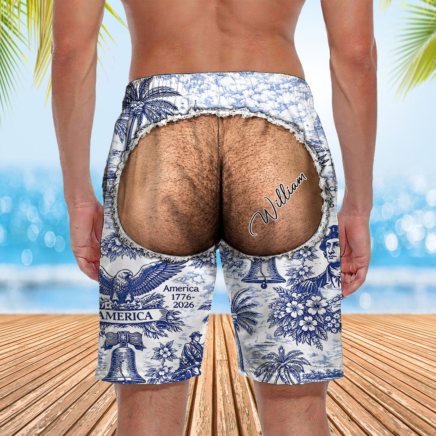 250 Years of America Funny Beach Shorts, Custom Name Patriotic Swim Trunks, Vintage USA AOP Shorts 685632