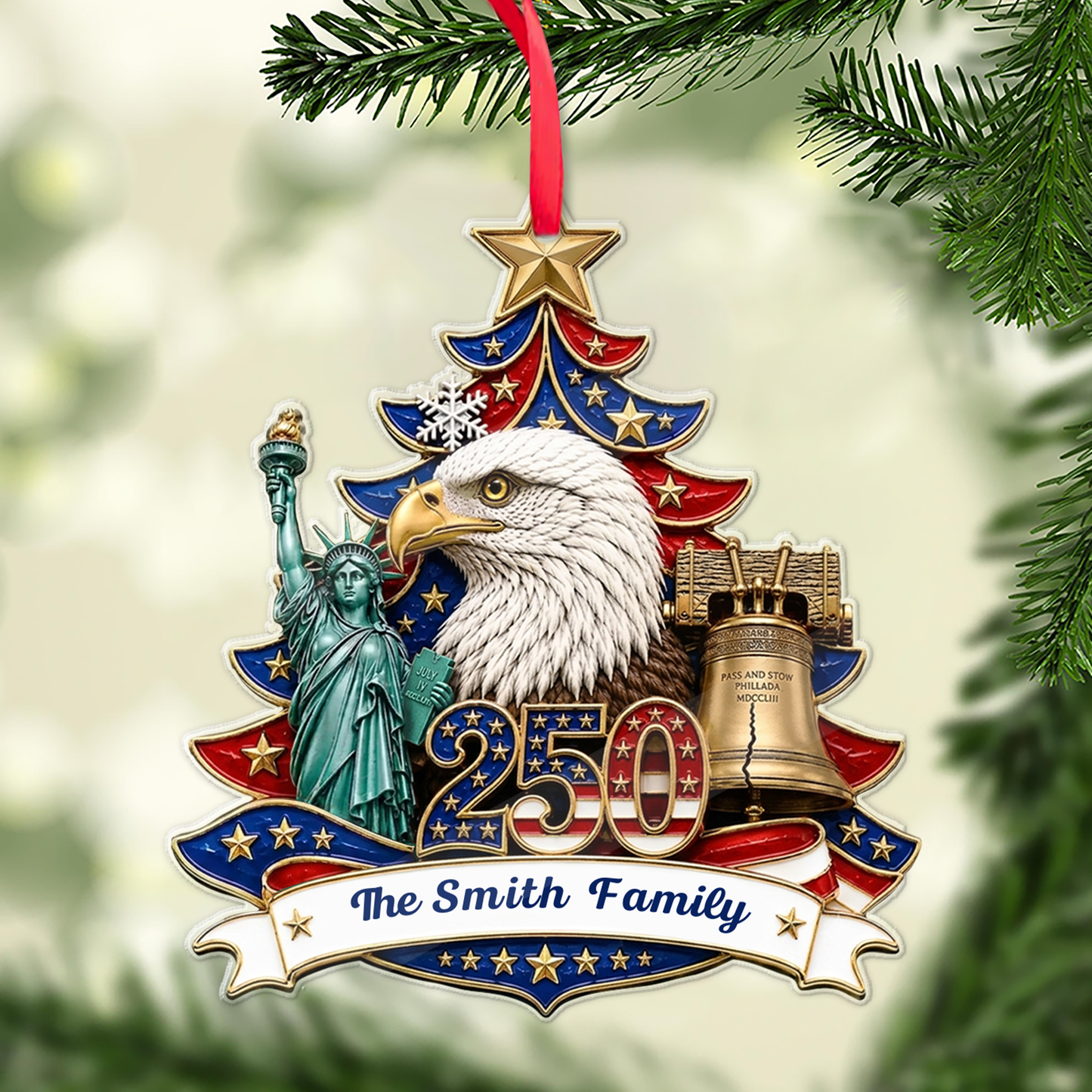Personalized USA 250th Anniversary Acrylic Ornament, Christmas Proud America Family Ornament 685879