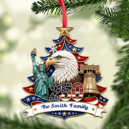 Personalized USA 250th Anniversary Acrylic Ornament, Christmas Proud America Family Ornament 685879