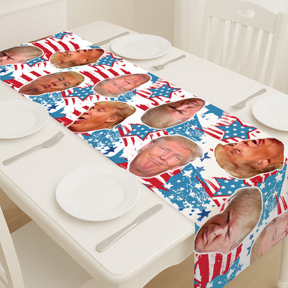 Trump Funny Face Stars Table Runner | Personalized Trump 4th Of July | Independence Day Table Runner For Kitchen 682332 - GOP