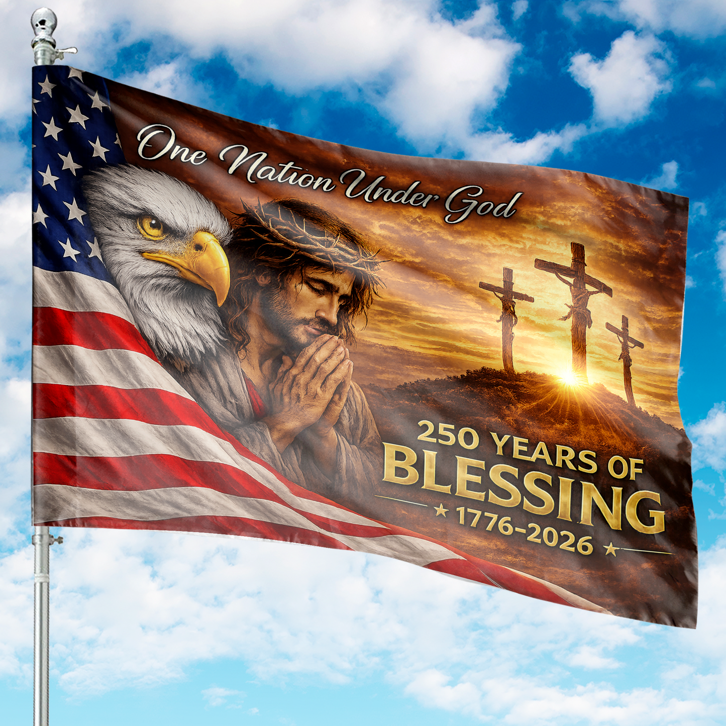 Custom Name 250 Years Of Blessing House Flag | One Nation Under God Christian Flag 684962