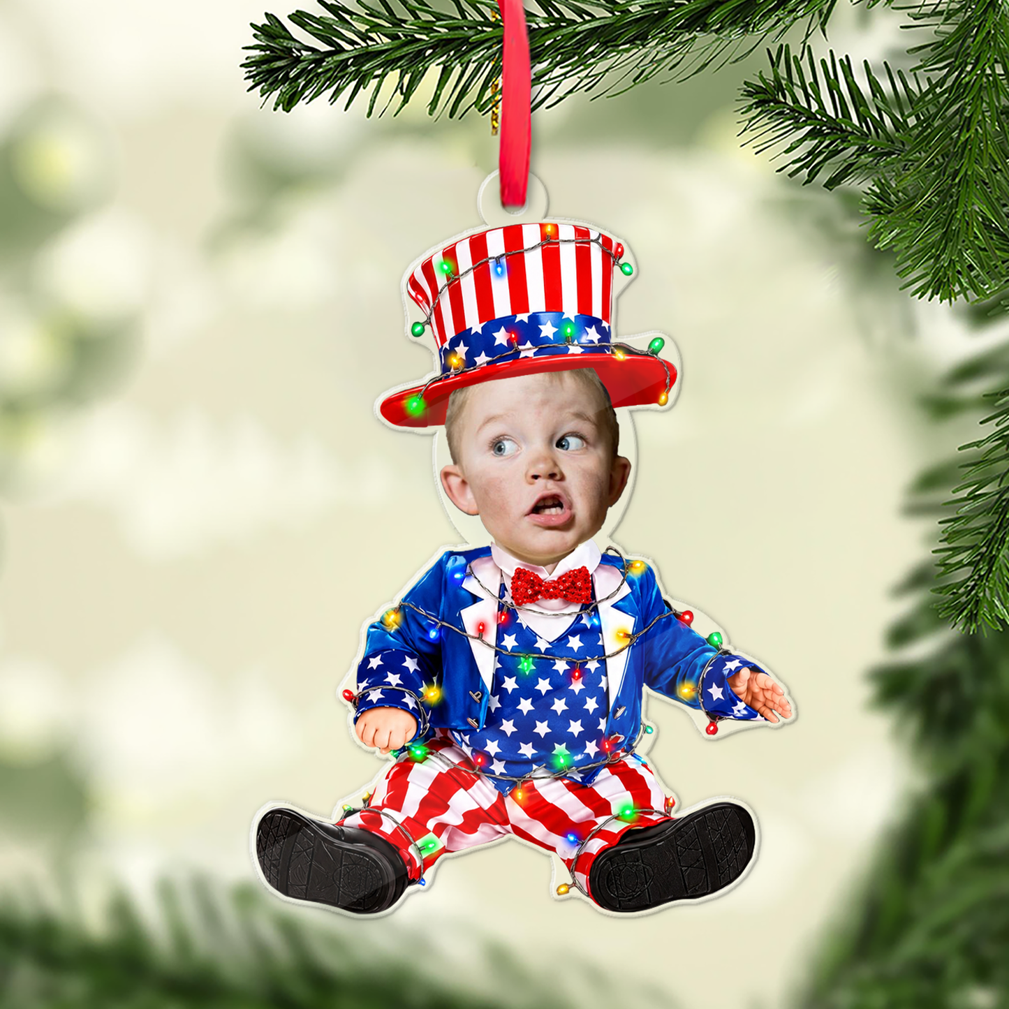 Custom Cute Baby Photo USA 250th Anniversary Acrylic Ornament, Newborn Christmas Keepsake Gift 685964