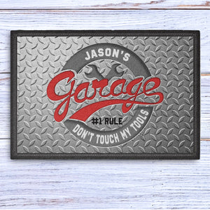 His Garage Rules Personalized Doormat