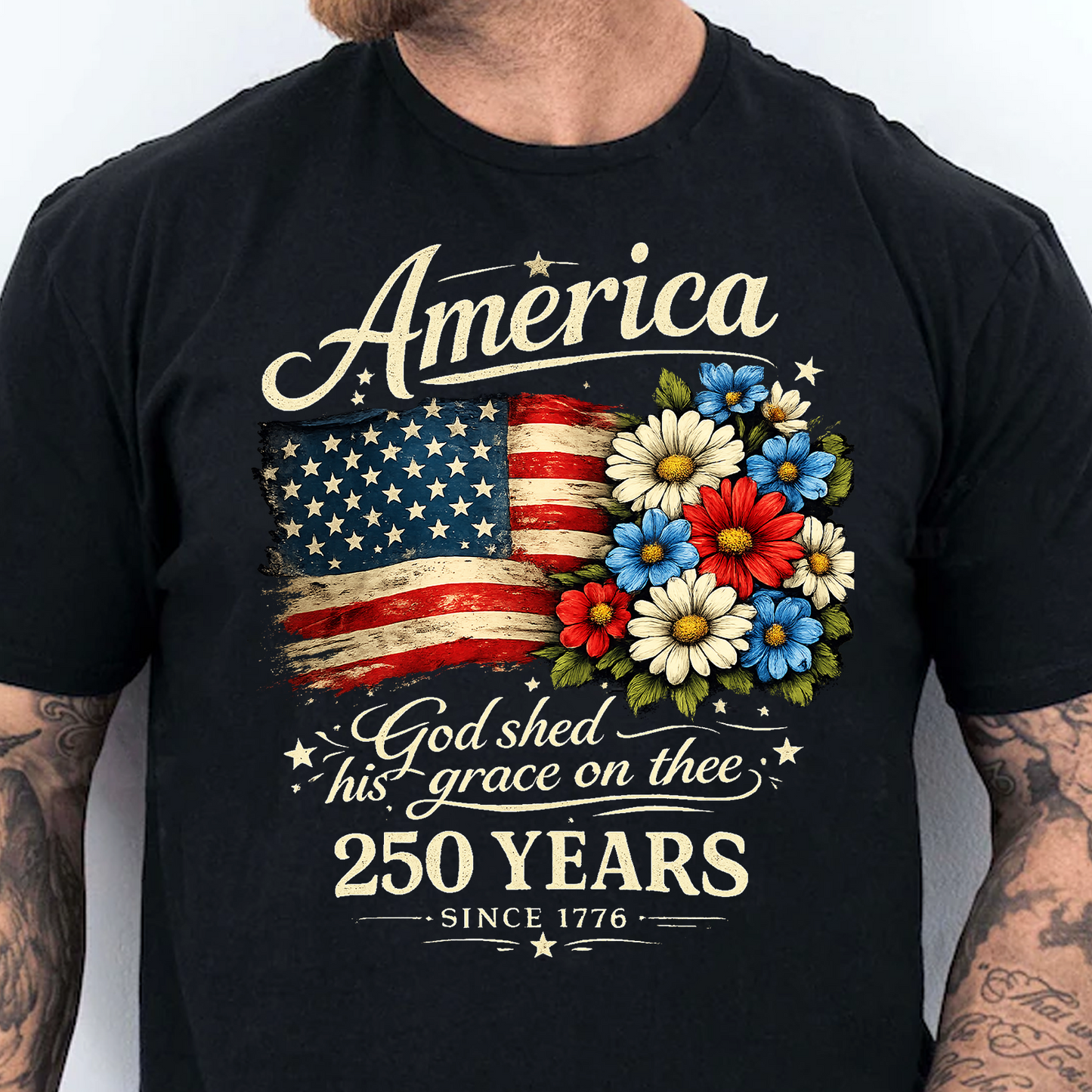 America 250th Anniversary Floral Dark Shirt, Independence Day Tee, Patriotic 4th Of July Gift 685181