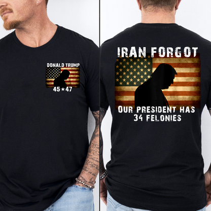 Iran Forgot Our President Has 34 Felonies Pocket & Back Shirt, Funny Anti - Trump Shirt 684809