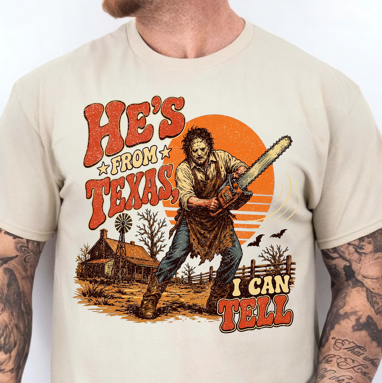 "He's From Texas I Can Tell" Halloween Shirt, Retro Horror Graphic Tee, Funny Halloween Gift 686147