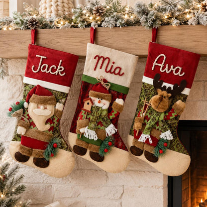 Personalized 3D Santa Snowman & Reindeer Christmas Stocking, Custom Name Holiday Gift For Family 686722 WFD