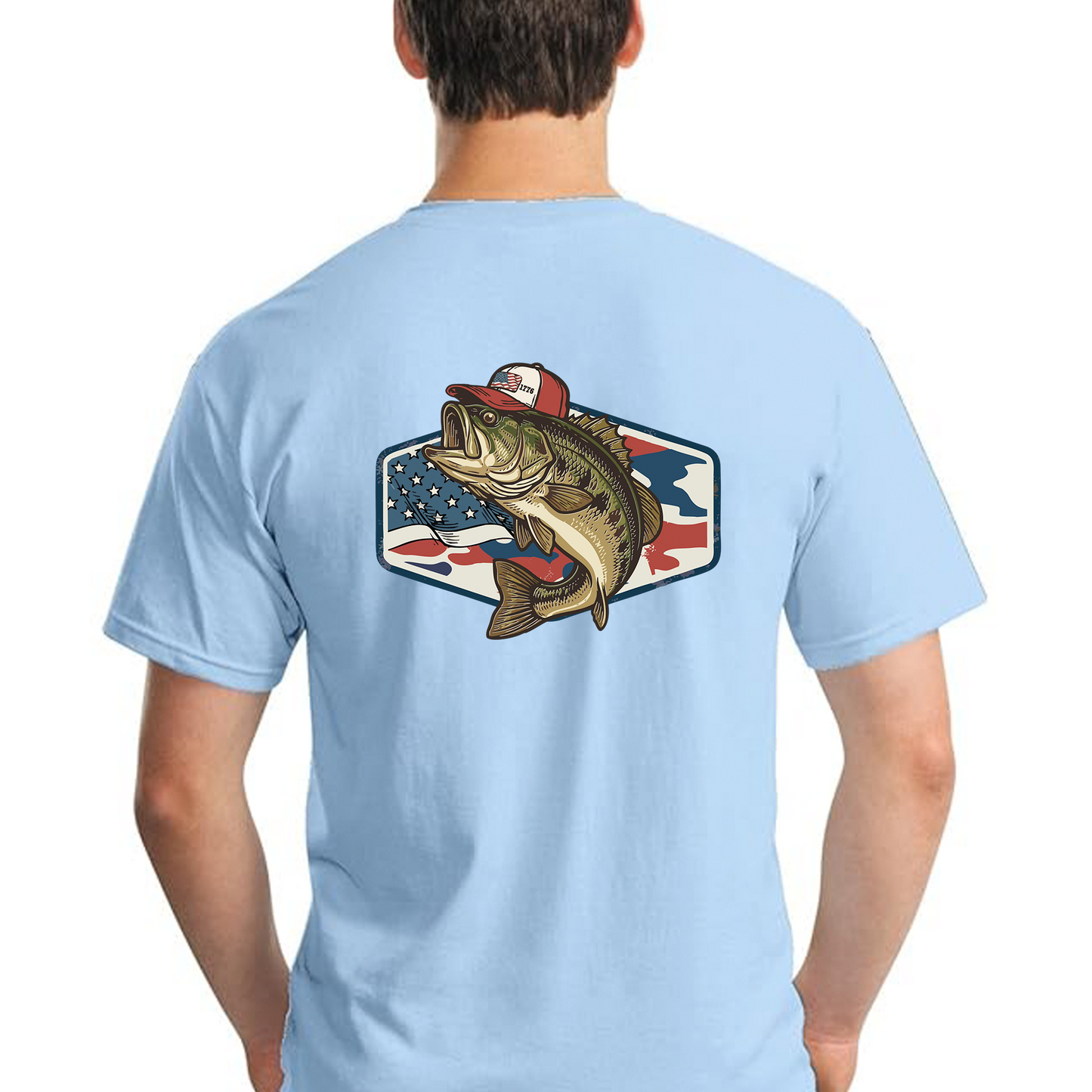 Patriotic Camo Bass Fishing Backside Shirt, USA 250th Anniversary Bright Tee, 4th Of July T-Shirt 685198