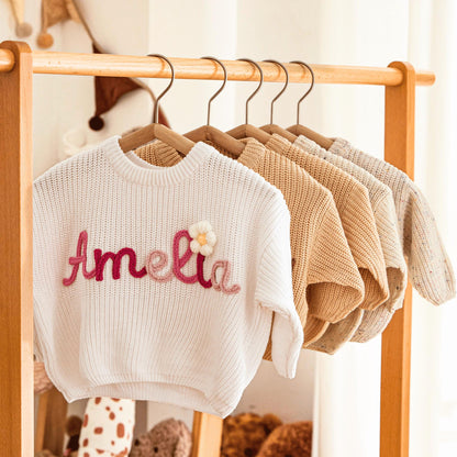 Custom Embroidered Baby Name Sweater, Personalized Knit Crochet Sweater, Gift For Family 686656 WFD