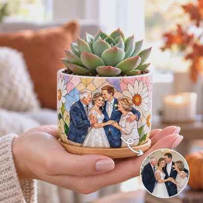 Personalized Photo Planter Pot, Custom Stained Glass Mosaic Ceramic Plant Pot, Unique Gift for Mom Grandma 686849 WFD