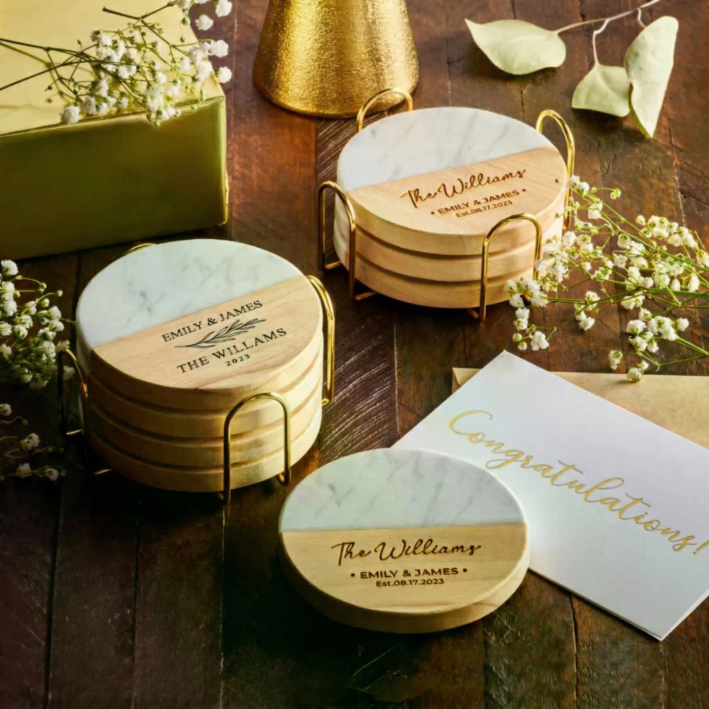 Personalized Wedding Ceramic Coaster | Custom Name Coaster Gift For Couples 684760