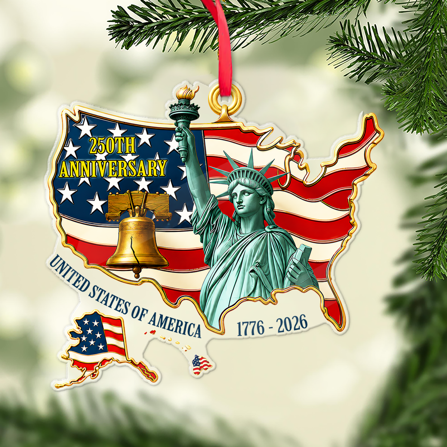 USA 250th Anniversary Acrylic Ornament, 1776-2026 Patriotic Christmas Decor 685913