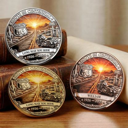 Personalized Route 66 Centennial Coin | Vintage Motorcycle Road Trip Design Coin Gift For Biker 684689