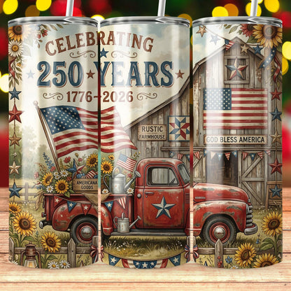 USA 250th Anniversary Rustic Red Truck Tumbler | Patriotic Semiquincentennial 1776-2026 Skinny Tumbler 685241