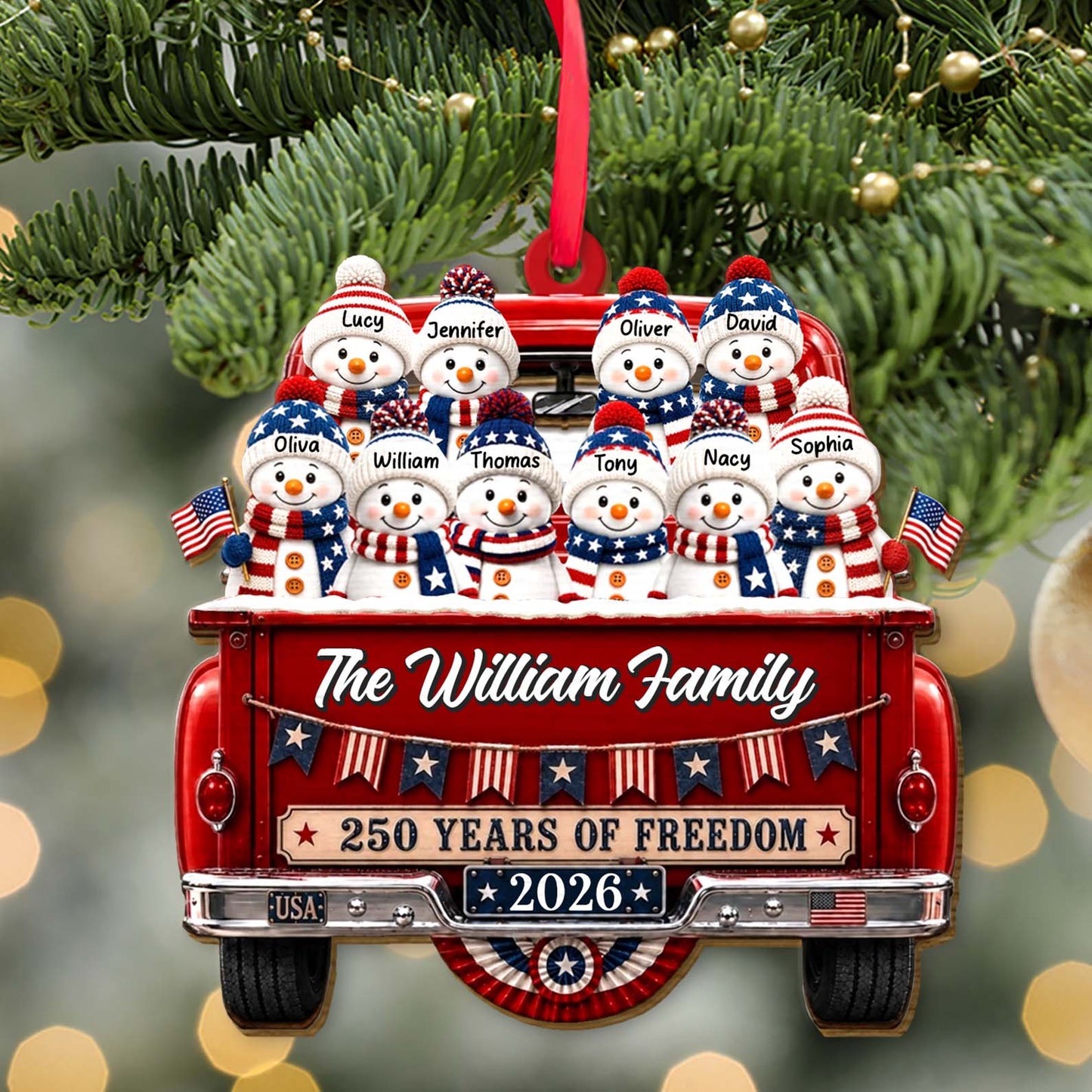 Personalized Snowman 250 Years Of Freedom Wooden Ornament, Custom Name Christmas Ornament 685951