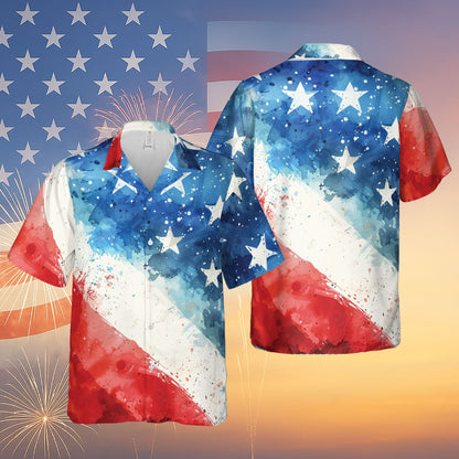 American Flag Hawaiian Shirt | Watercolor Stars And Stripes Shirt | Patriotic America Independence Day Hawaiian Shirt 682318