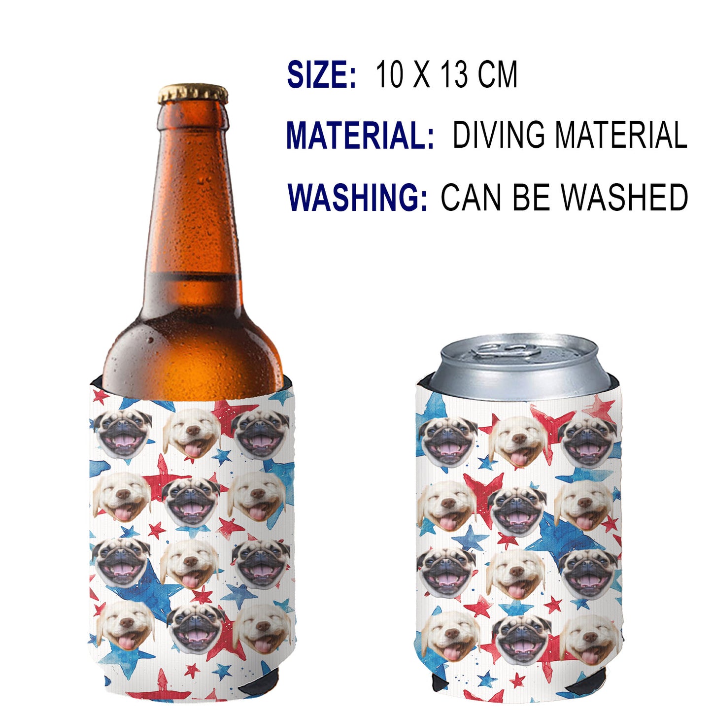 Personalized Patriotic Paws & Stars Can Cooler | Custom Pet Photo Can Holder | 4th Of July Can Sleeve | Independence Day Gift 682393