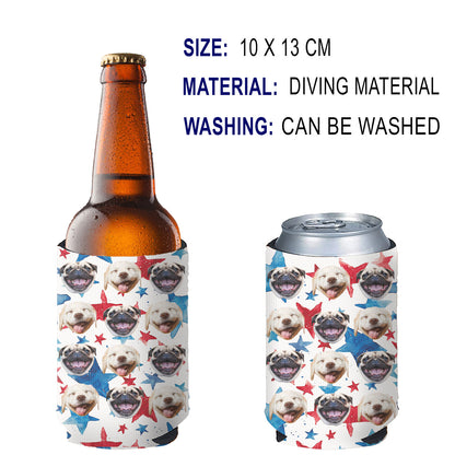 Personalized Patriotic Paws & Stars Can Cooler | Custom Pet Photo Can Holder | 4th Of July Can Sleeve | Independence Day Gift 682393
