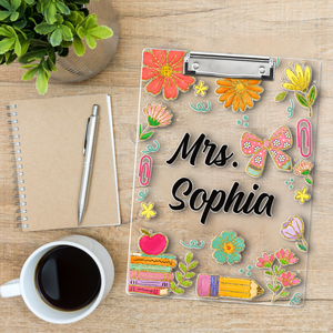 Custom Teacher Name Clipboard, Personalized Back To School Floral Clipboard, Teacher Appreciation Gift 685524