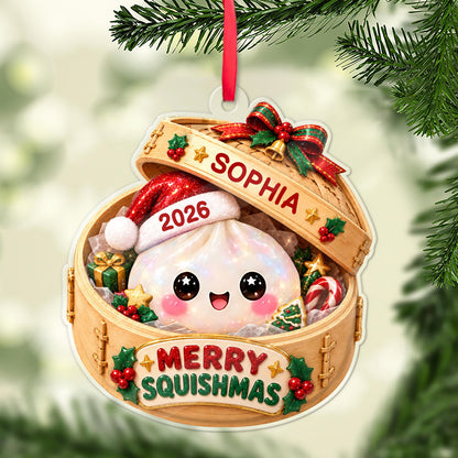 Personalized Glitter Dumpling Acrylic Ornament, Custom Name Squishy Christmas Keepsake 686650