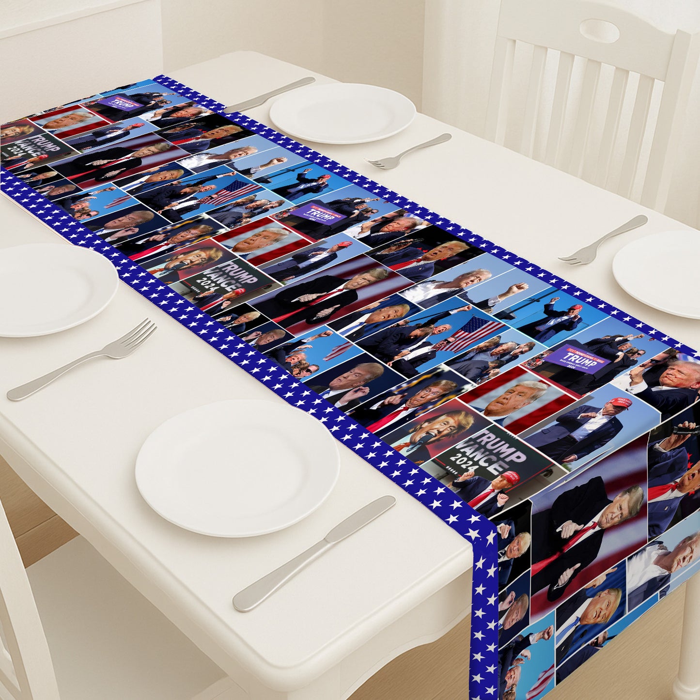 Trump Face Collage Table Runner | Retro Trump Won 2024 | Trump 4th Of July Table Runner For Kitchen 682354 - GOP