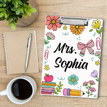 Custom Teacher Name Clipboard, Personalized Back To School Floral Clipboard, Teacher Appreciation Gift 685524