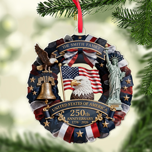 Custom Name USA 250th Anniversary Acrylic Ornament, Patriotic Wreath Ornament, Personalized Christmas Family Gift 685872