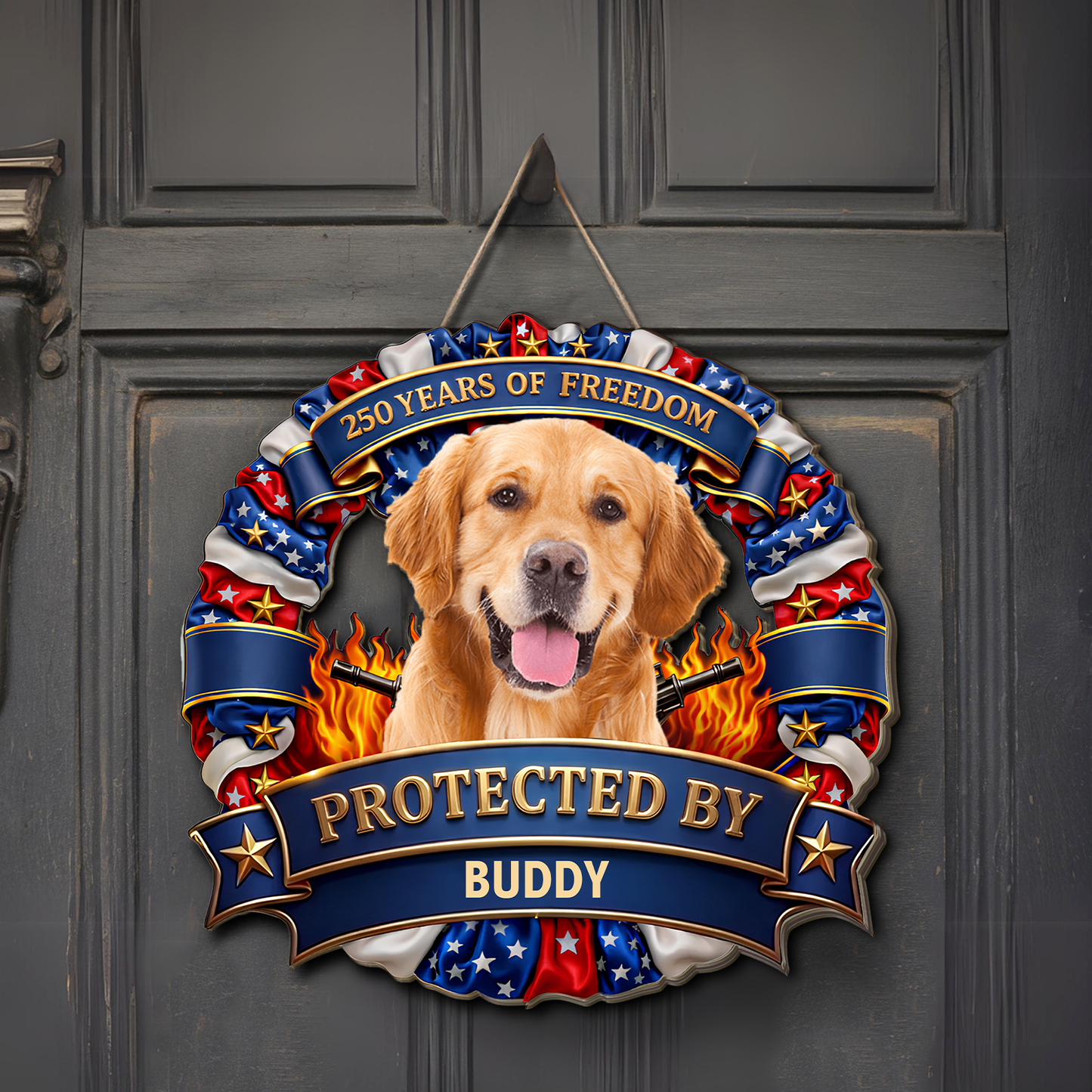 Custom Dog Photo America 250 Years Of Freedom Wooden Sign | Patriotic 4th Of July Wood Sign 684703