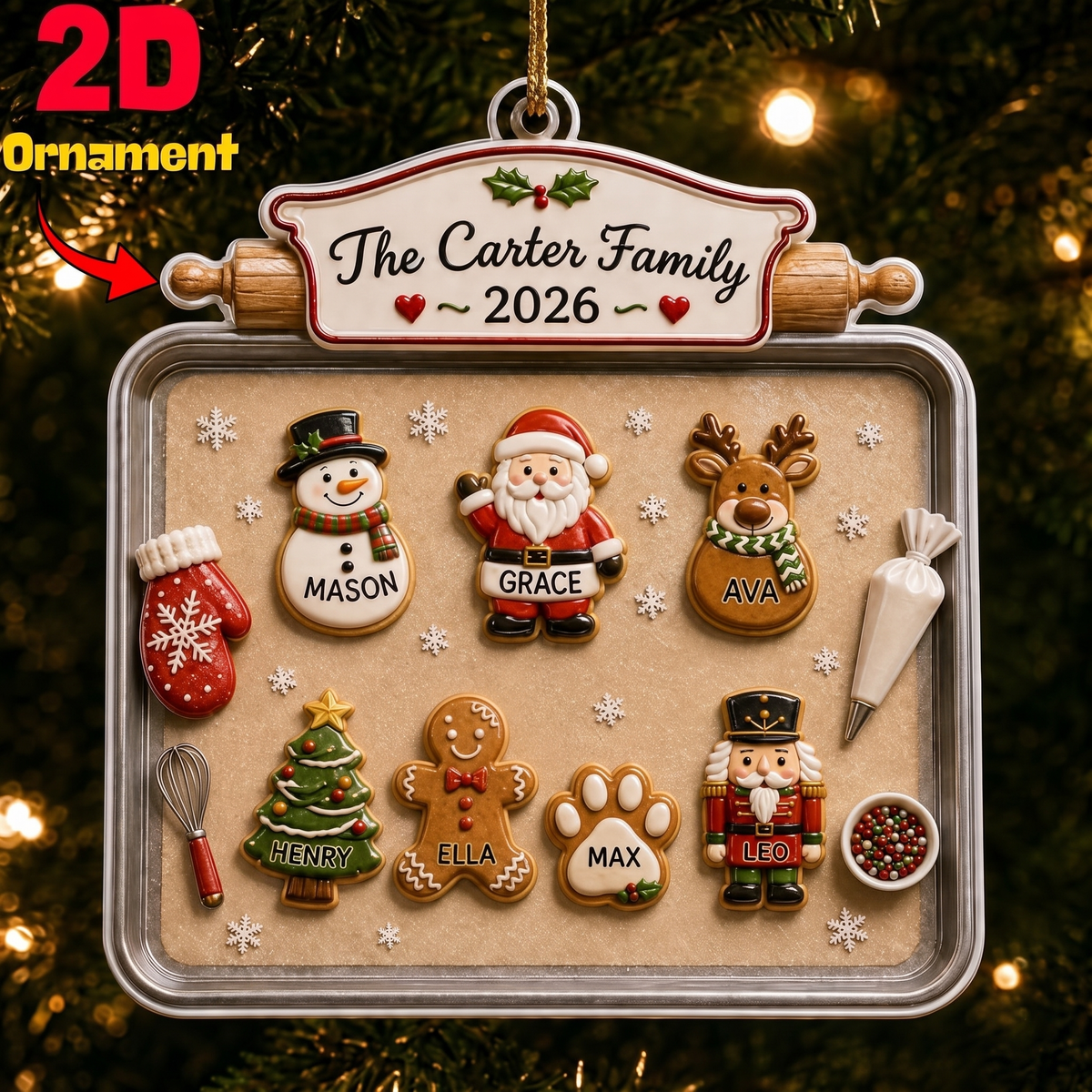 Personalized Christmas Cookie Tray Acrylic Ornament, Custom Family & Pet Name Christmas Tree Decoration 686893 WFD