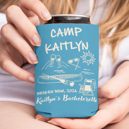 Personalized Camp Bachelorette Can Cooler, Custom Summer Party Favor, Beach Trip Gift 685806