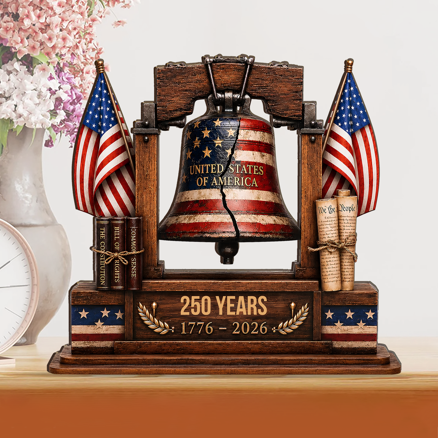 Custom Family Name USA 250th Anniversary Wooden Block | Personalized Liberty Bell Decor | Patriotic 4th Of July Decoration 685817