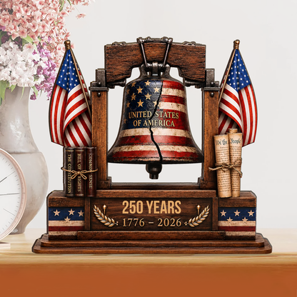 Custom Family Name USA 250th Anniversary Wooden Block | Personalized Liberty Bell Decor | Patriotic 4th Of July Decoration 685817