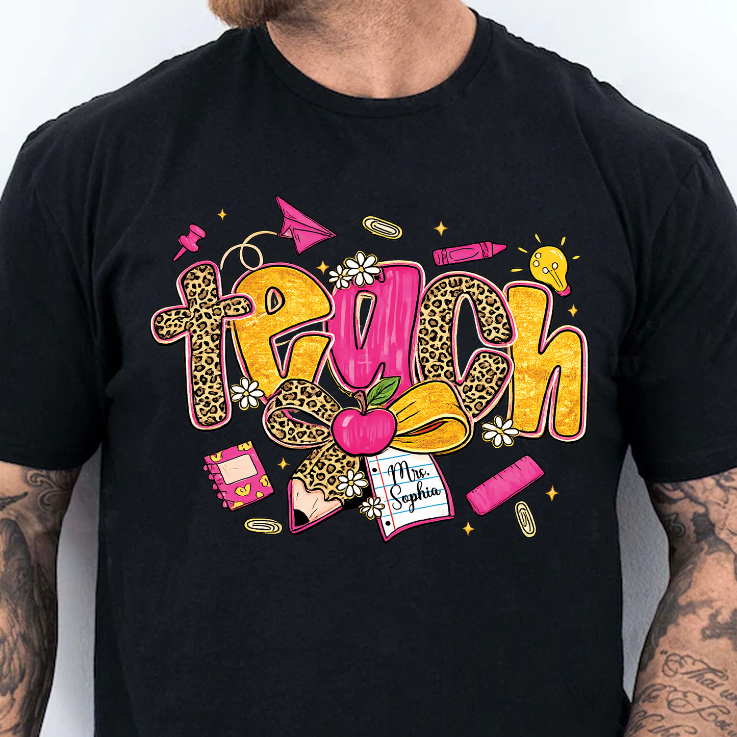Custom Name Leopard Coquette Bow Dark Shirt, Personalized Back To School Gift 685569