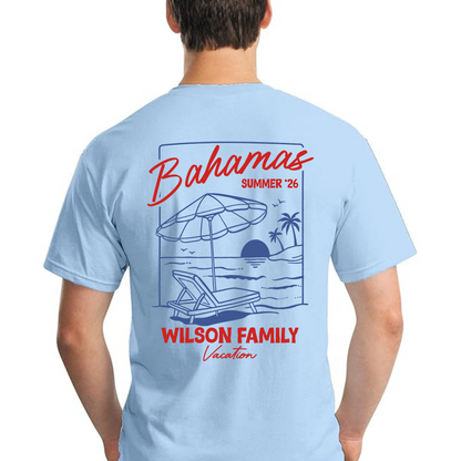 Custom Family Name Vacation Backside Shirt, Bahamas Summer Tee, Holiday Beach Trip Outfit 685504