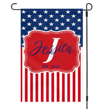Red White and Blue Patriotic Flag 4th Of July Personalized Custom Garden Flag H377