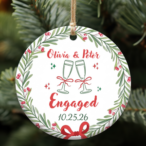 Personalized Engagement Ceramic Ornament, Wedding Gift For Engaged Couple, Christmas Ornament Keepsake 685825
