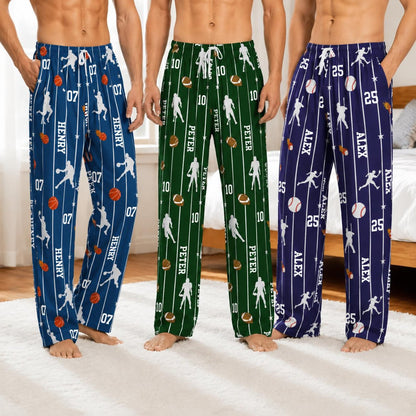 Personalized Sport Pajamas Pants, Custom Name And Number Lounge Pants, Gift For Baseball, Football, Basketball Lover 686310