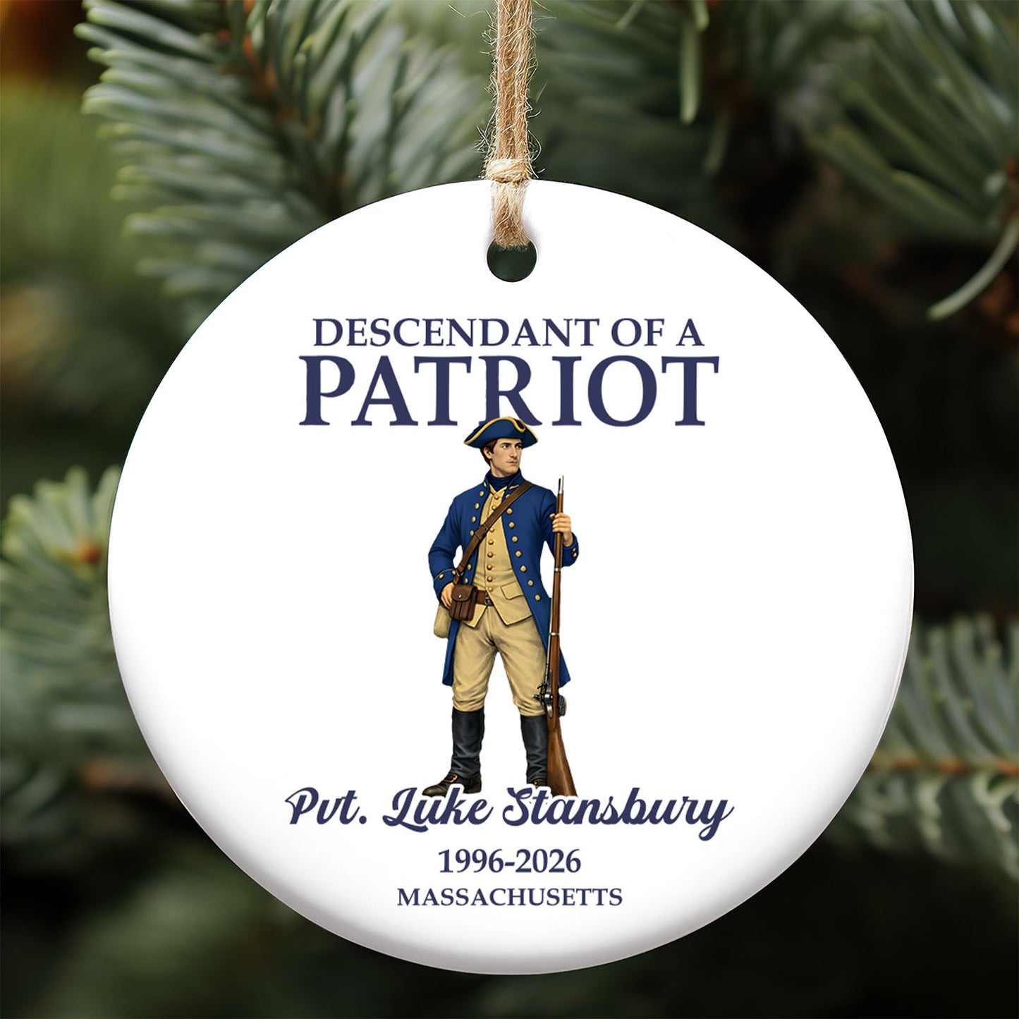 Custom Name Descendant Of A Patriot Ceramic Ornament | Personalized 250 Years Christmas Ornament | USA Heritage Gift 684383